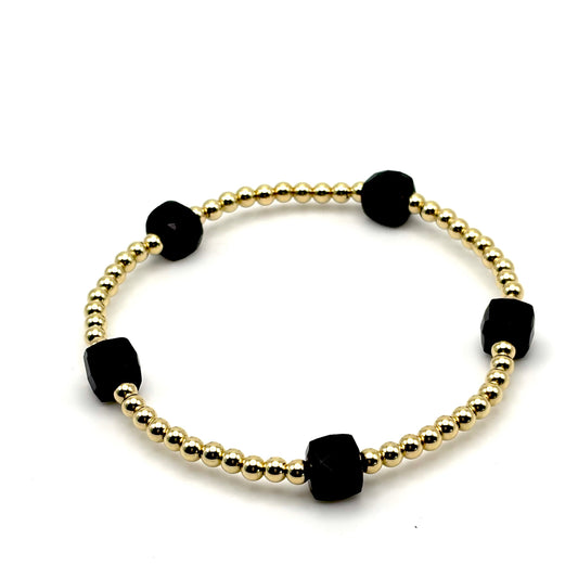 3mm Gold Filled Beaded Bracelet w/ Black Tourmaline Gemstones