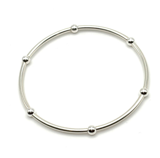 Dainty Sterling Silver Bangle w/ 4mm Silver Beads