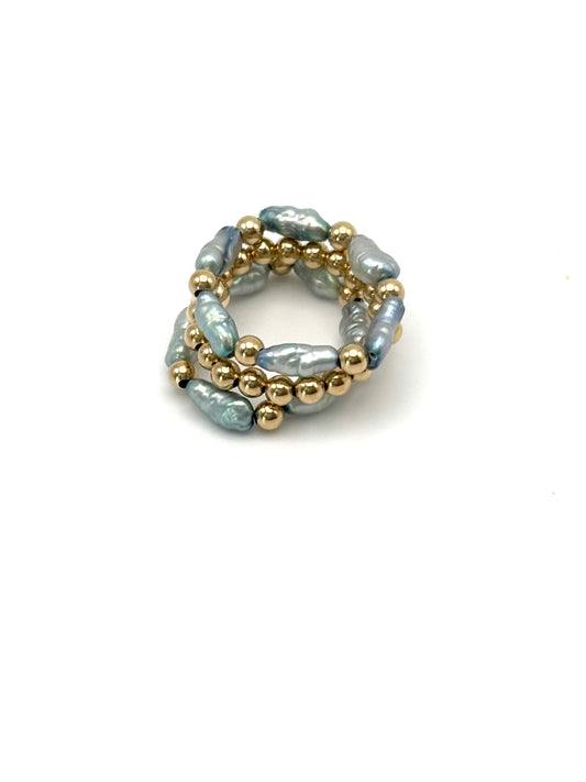 Vintage Pearl Ring Stack (Blue/Grey)