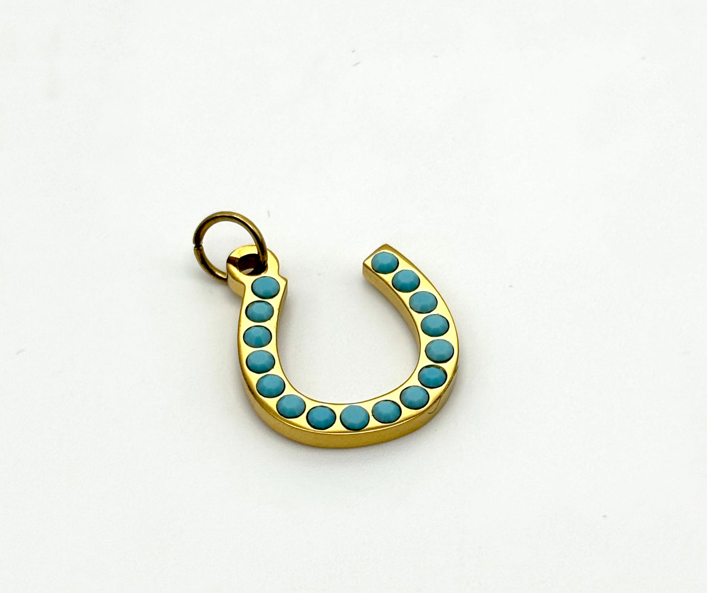 Gold Turquoise Stone Horseshoe Charm