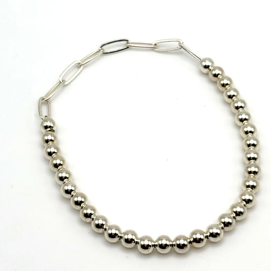 4mm Sterling Silver Bead/Sterling Silver Paperclip Bracelet