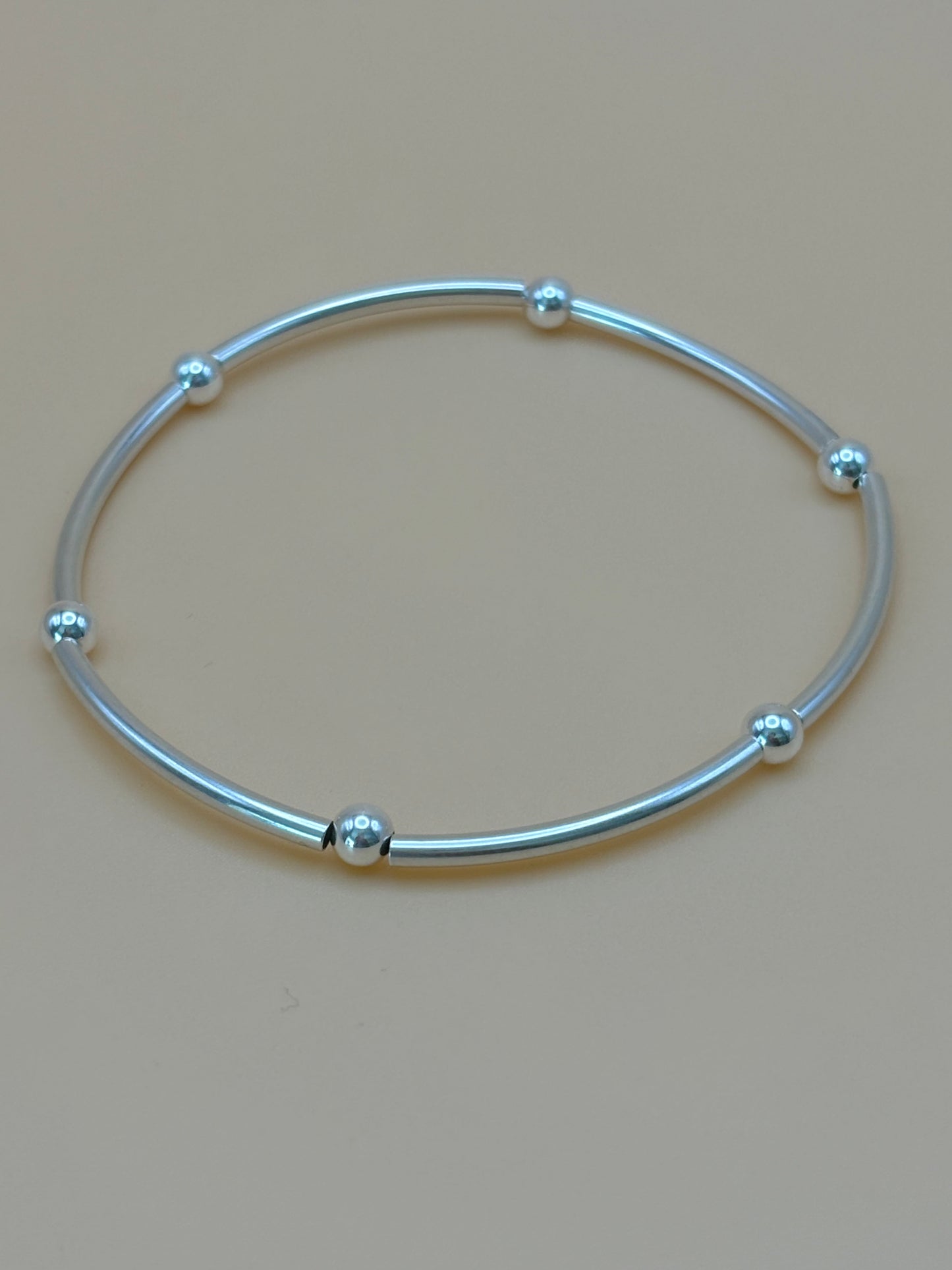 Dainty Sterling Silver Bangle w/ 4mm Silver Beads