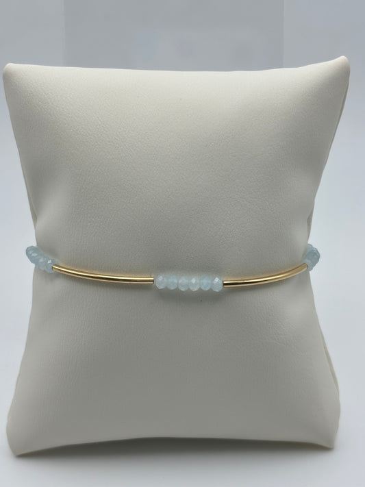 Dainty Gold Filled w/ Aquamarine Stretchy Bangle