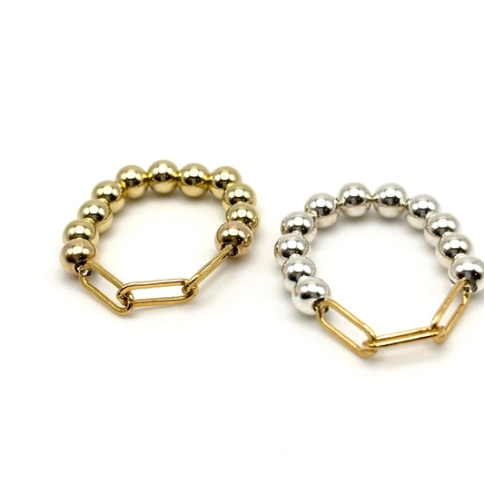 4mm Gold Bead/ Paperclip Chain Ring