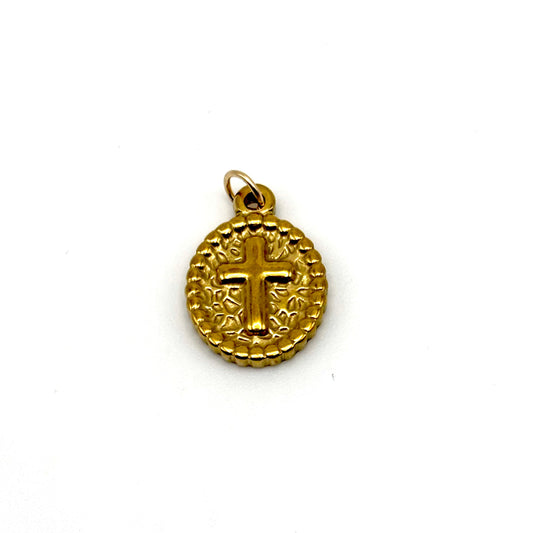 Gold Medallion Cross Charm