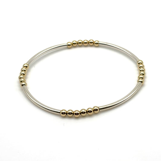 Dainty Sterling Silver Bangle w/ 3mm Gold Beads