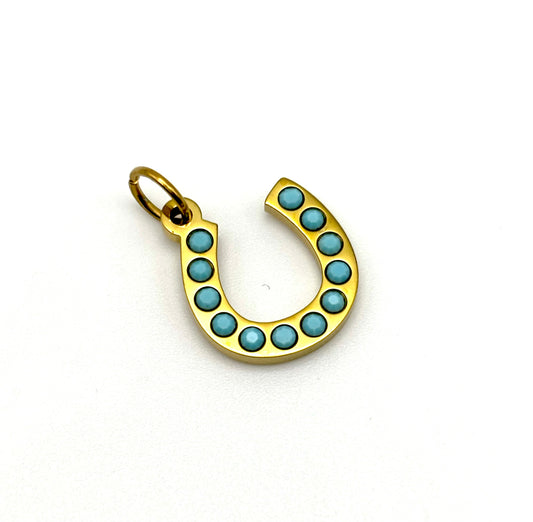 Small Gold/Blue Horseshoe Charm