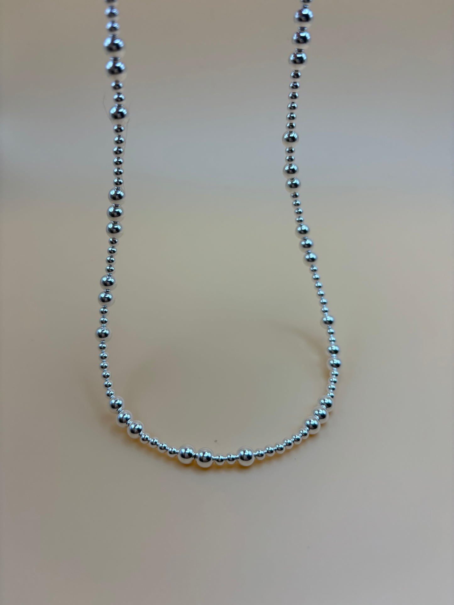 5mm / 3mm Sterling Silver Beaded Necklace