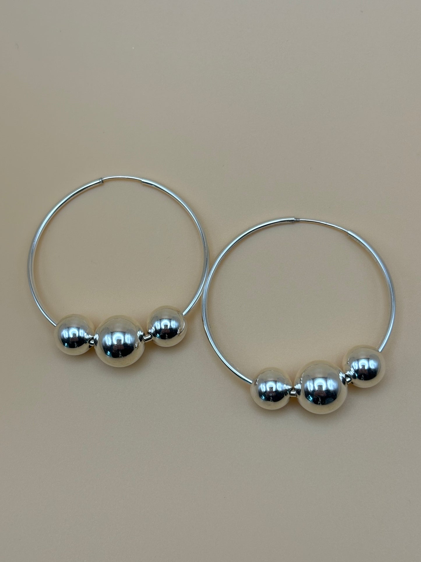 Sterling Silver Beaded Hoop Earrings