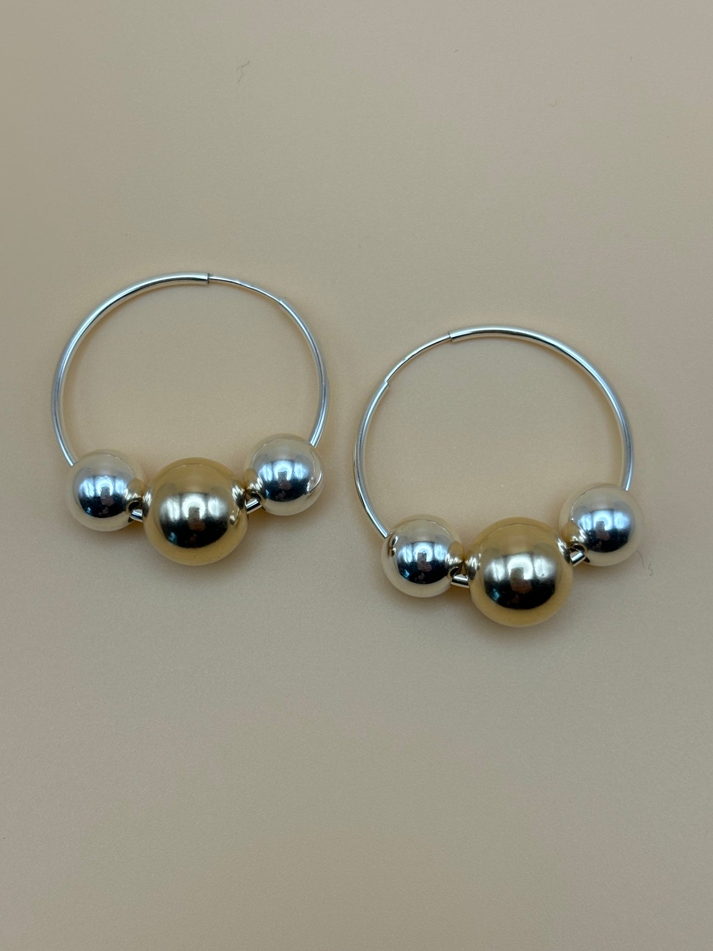 Mixed Metal Beaded Hoop Earrings