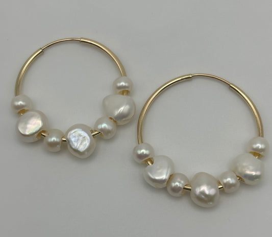 Mixed Pearl/ Gold Filled Hoops