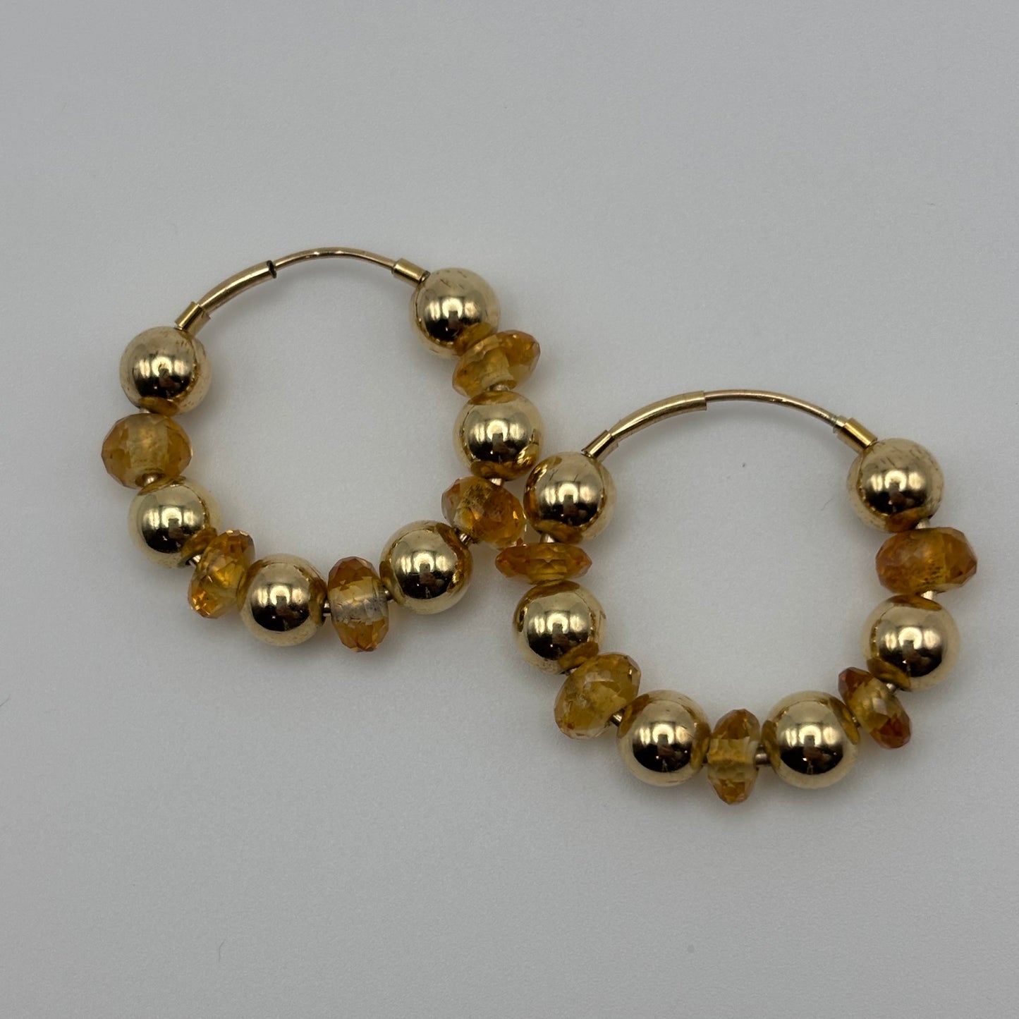 Gold Beaded / Citrine Hoop Earrings