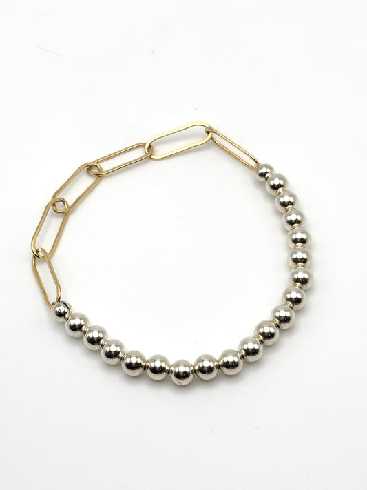 5mm Sterling Silver Beads w/ Gold Filled Paperclip Chain Bracelet