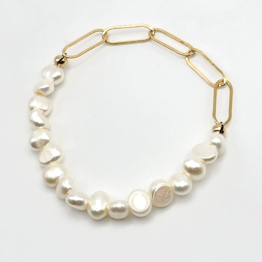 FW Pearl and Gold FIlled Paperclip Chain Bracelet