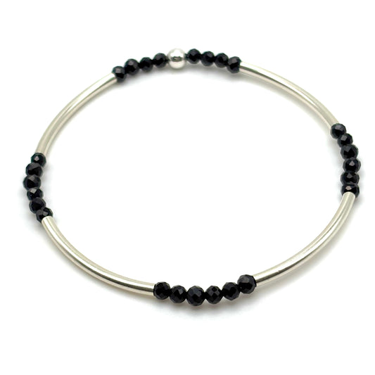 Dainty Sterling Silver Bangle w/ Black Spinel