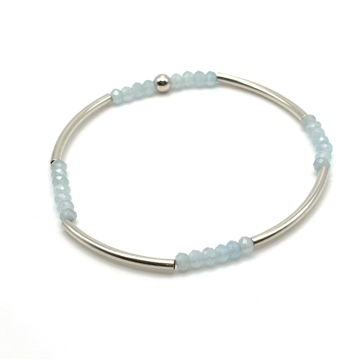 Dainty Sterling Silver Bangle w/ Aquamarine