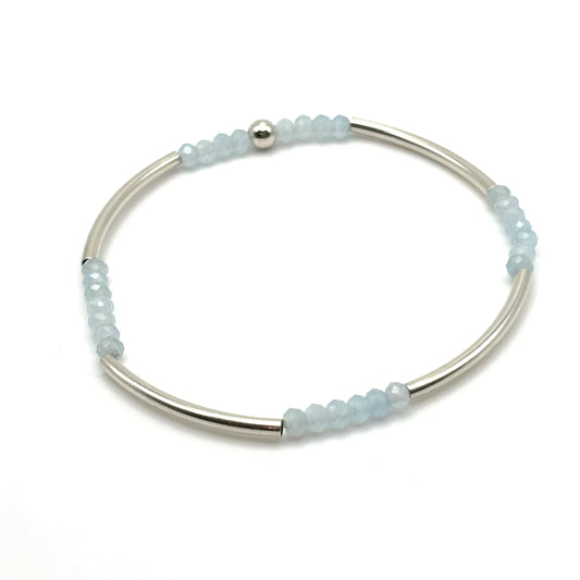 Dainty Sterling Silver Bangle w/ Aquamarine