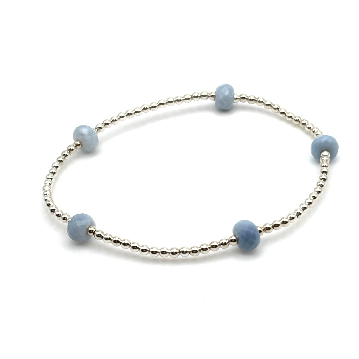 2mm Sterling Silver Bracelet w/ Blue Denim Opal